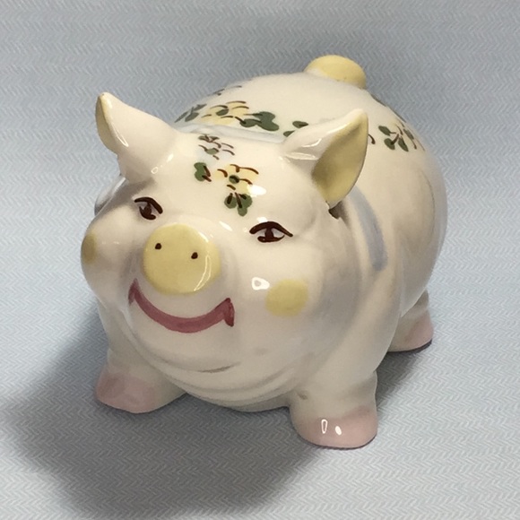 Vintage Smiling Pig Blue And Floral Design - Picture 9 of 15